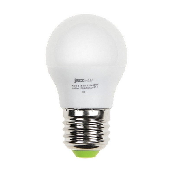 Лампа LED E27  G45 5W/830 230V шар матовый 400Lm JAZZWAY